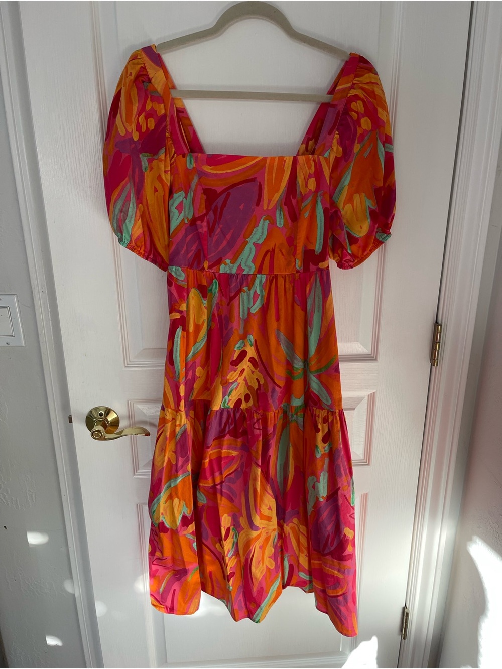 Vibrant Pink & Orange Abstract Midi Dress